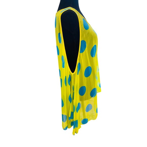 Yellow Blue Polka Dot Semi Sheer Cami Sleeveless Tunic Top XL Kawaii Swiftie - Picture 3 of 8